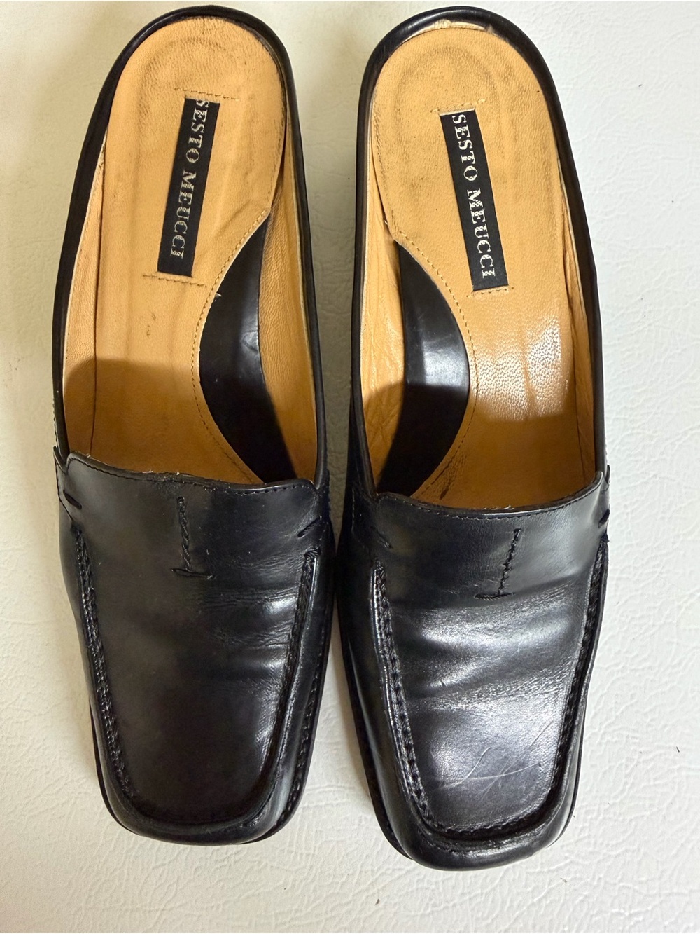 Sesto Meucci Black Leather Slip-On Loafers